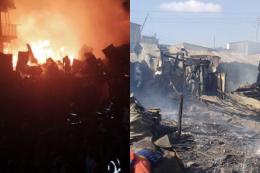 Collage photo of a fire and houses destroyed in Mukuru Fuata Nyayo, South B.